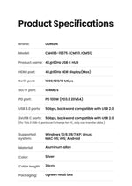 UGREEN USB-C HUB to 4K60Hz HDMI RJ45 Gigabit PD100W SD&TF USB3.0 5Gbps Splitter for MacBook Laptop Accessories Docking Station