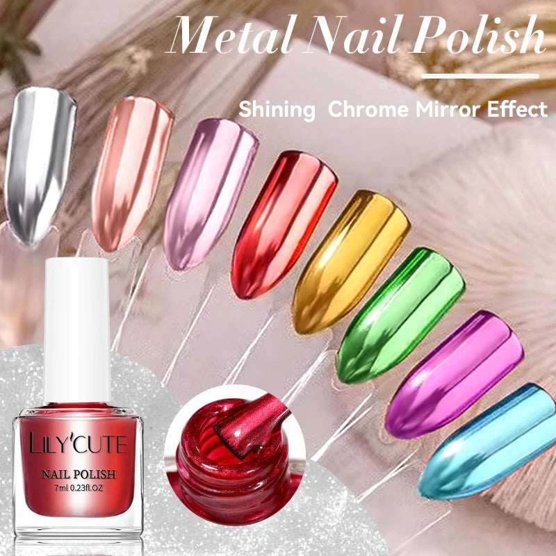 LILYCUTE 7ML 2PCS/SET Metallic Nail Polish Mirror Blue and Rose Gold Effect Varnish Semi-Permanent Nail Art Manicure Aupplies