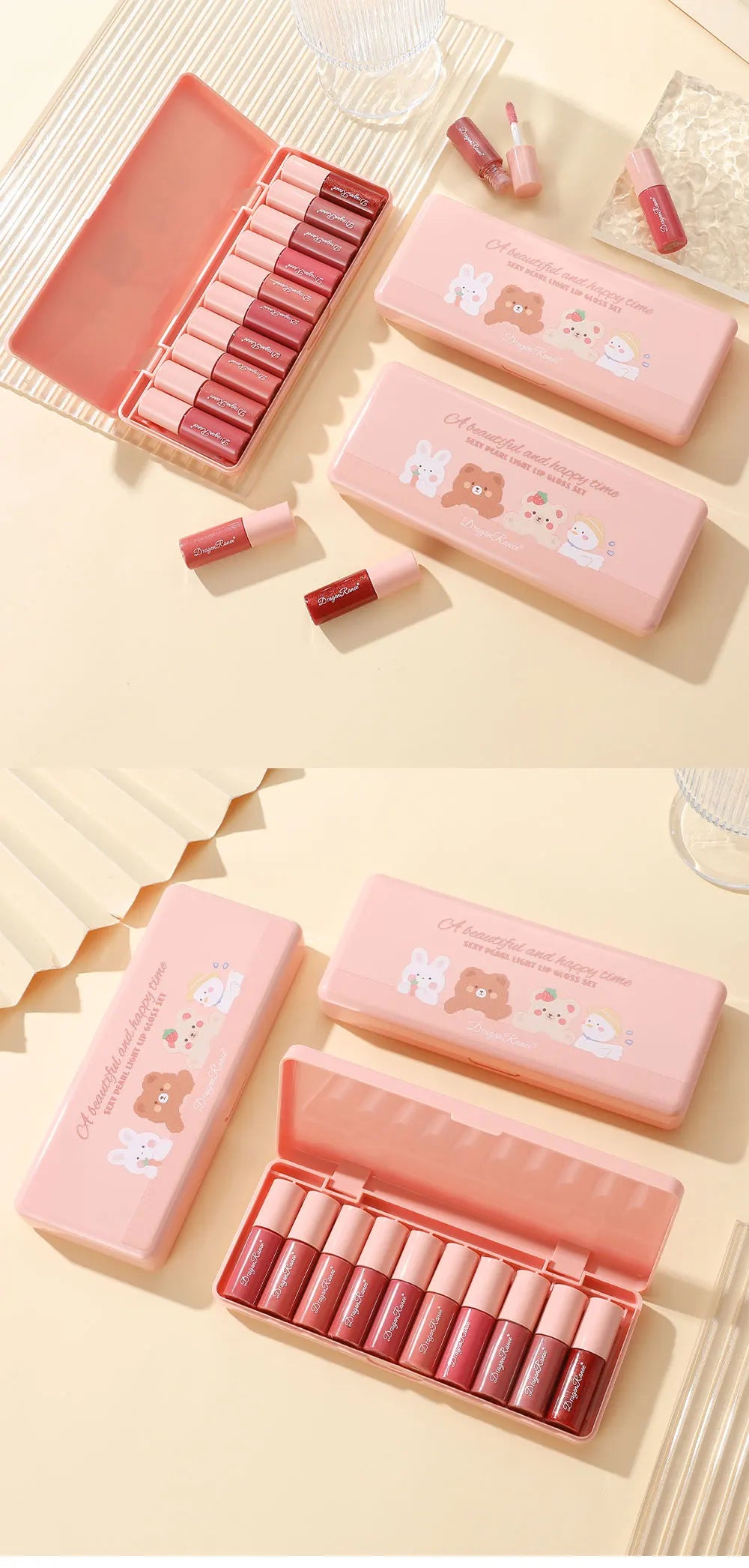 10-Piece Set with Fine Glitter Lip Gloss, Easy-To-Color Lip Glaze, Lipstick, Non-Stick Cup, Non-Fading Lip Gloss, Moisturizing Glitter Lip Gloss, Glass Lip Glitter, Pearlescent Glitter Lip Gloss, Lip Glaze Set