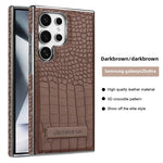 High Quality Leather Holder Electroplate Phone Case for Samsung Galaxy S25 S24 S23 Ultra S24 S23 Plus Bracket Magnetic Cover