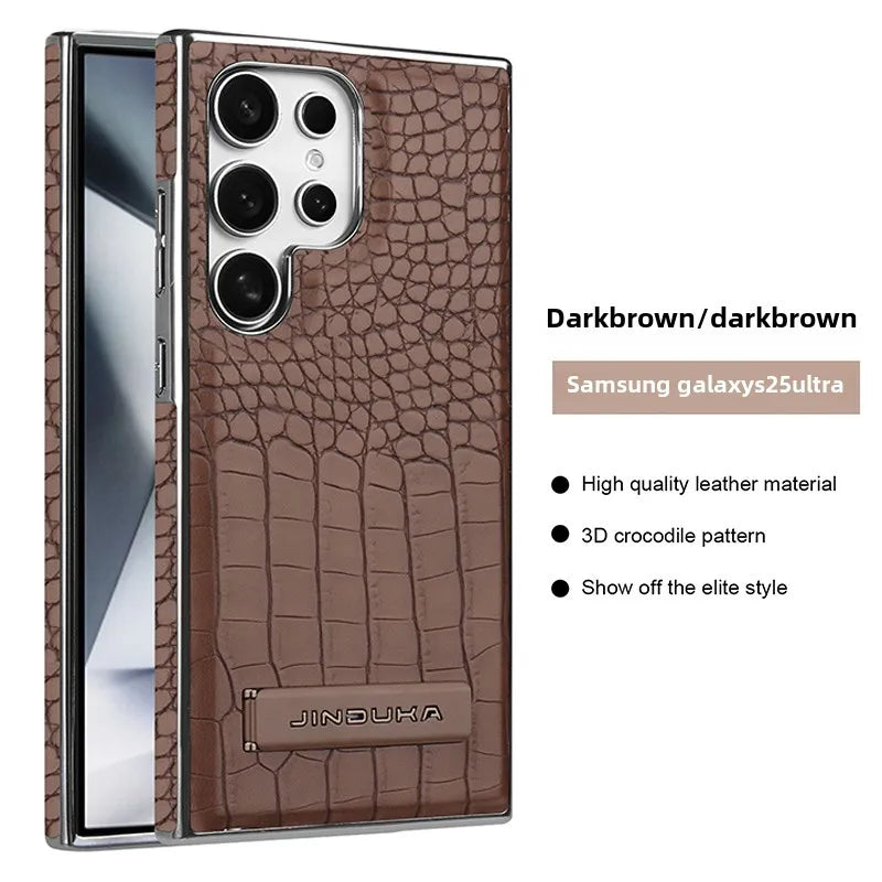 High Quality Leather Holder Electroplate Phone Case for Samsung Galaxy S25 S24 S23 Ultra S24 S23 Plus Bracket Magnetic Cover