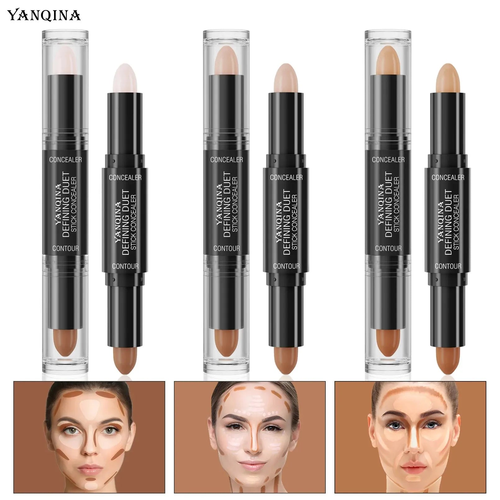 Contour Stick Duo, Double-Ended Highlight and Shadow Cream, Waterproof Full Coverage Concealer, Natural Finish Makeup for All Sk