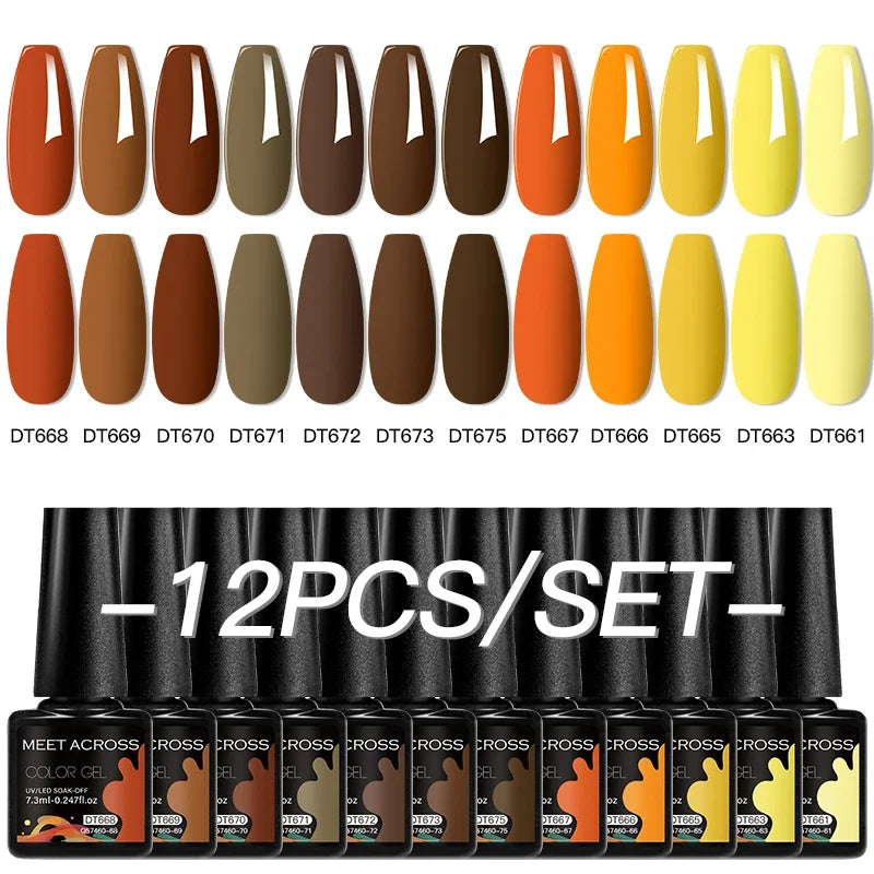 MEET ACROSS 12Pcs Gel Nail Polish Set 7.3ml Pink Blue Neon Macaron Color for Nails UV Gel LED Nail Art  Varnish Manicure Kit