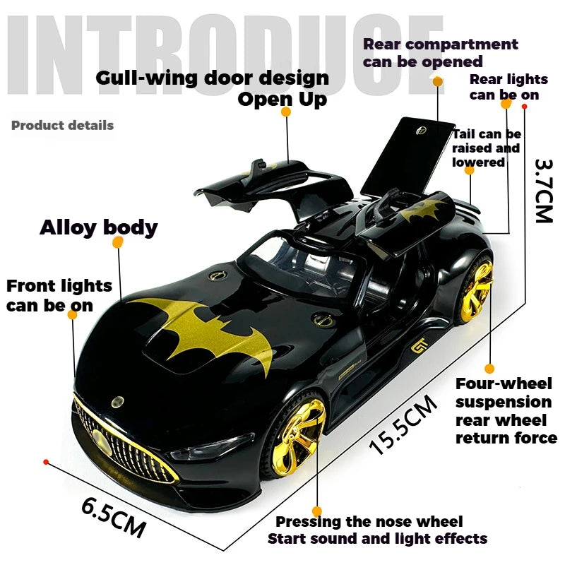 1:32 Batmobile Vision GT AMG Super Concept Car Diecast Metal Alloy Model Car Pull Back Sound And Light Bat Custom Edition Friend