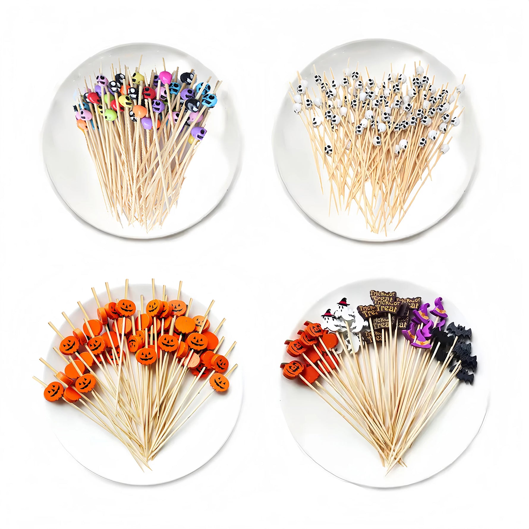 100pcs Halloween Disposable Bamboo Skewers Pumpkin Ghost Fruit Fork Buffet Dessert Cocktail Bamboo Stick Halloween Decoration