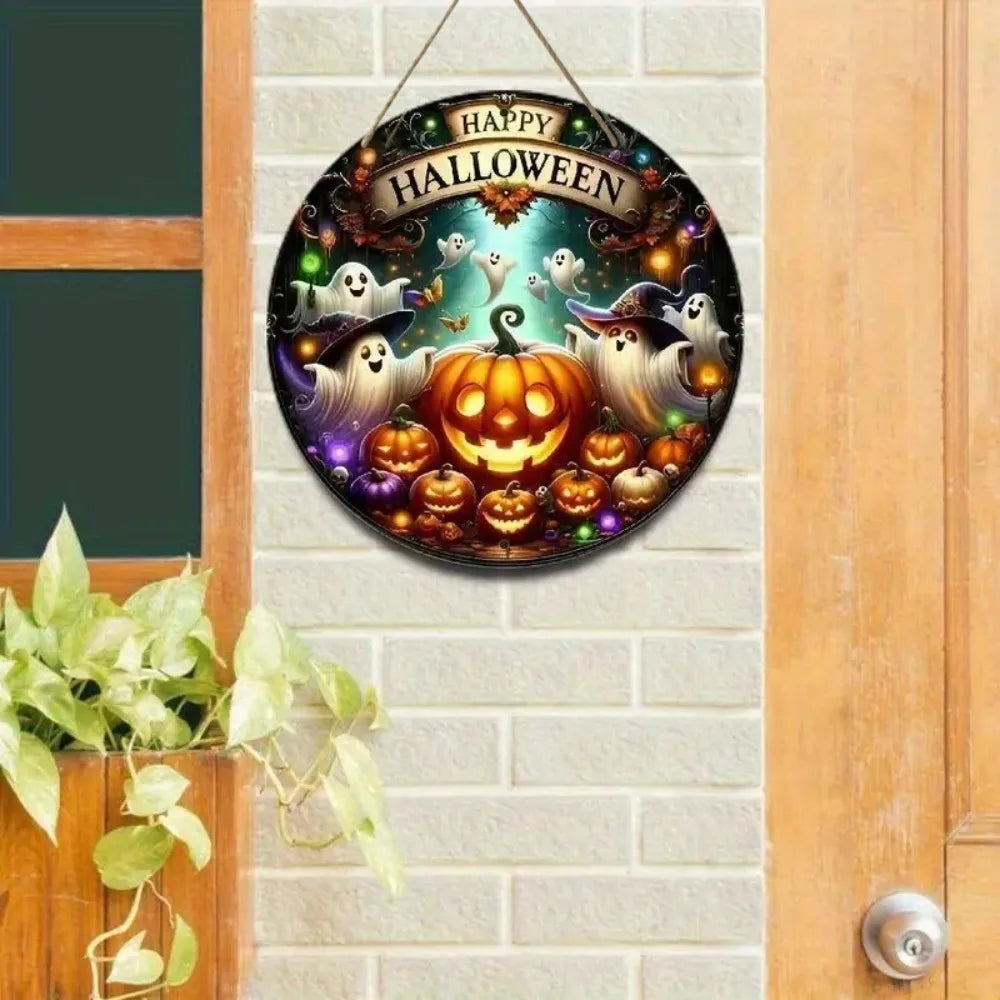 2D Retro Halloween Pumpkin Circular Wooden Sign, Suitable for Home, Caf É, Bar, Porch, Yard, Party, Holiday Decoration, Gifts
