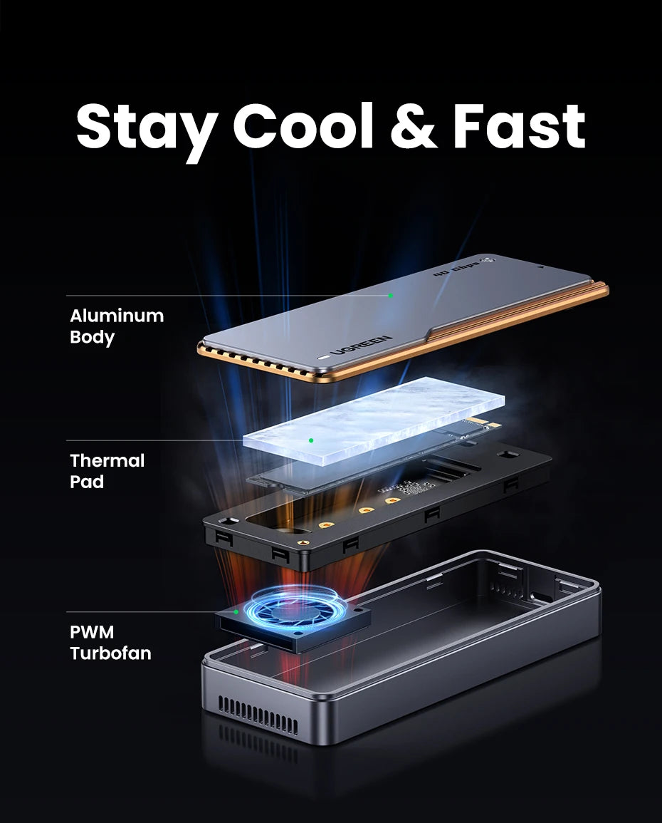 UGREEN 40Gbps NVMe SSD Case SSD Enclosure M.2 to USB4.0 Adapter for M.2 NVME PCIE Built-in Cooling Vest Aluminum Case