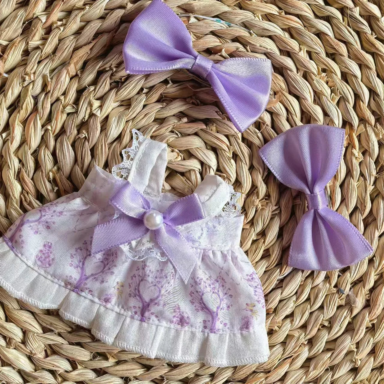 For 15/17cm Labubu  Plush Doll's   Bow Dress  Clothes  Outfit Doll Accessories