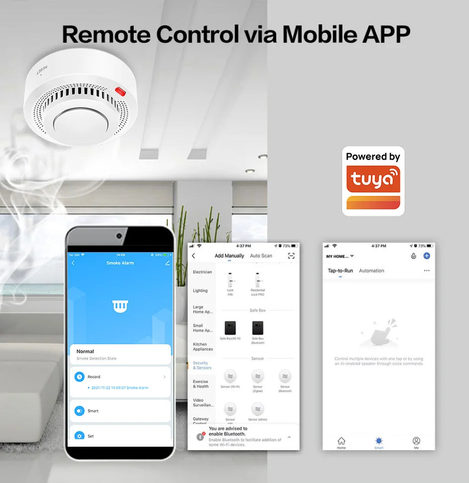 Tuya Smart WiFi Smoke Sensor Fire Protection Smoke Detector 85dB Sound Security System Firefighters  Smartlife APP Control
