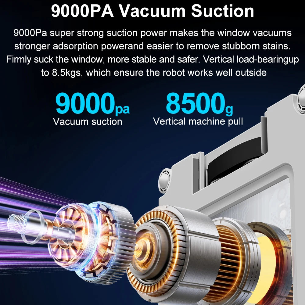 Window Cleaning Robot ABIR WD9, 4-Way Water Spray,Floating Scraping Tech, Laser Sensor,9000PA Vacuum Suction, Smart Memory