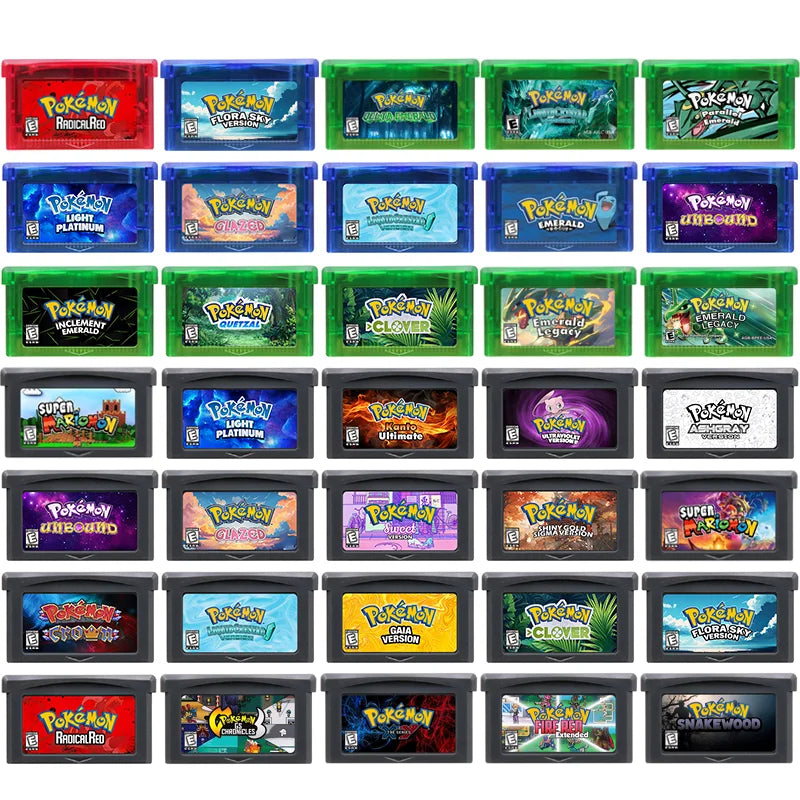 Pokémon GBA-Spielkassetten – Emerald, Seaglass, Rouge Recharged, Yellow Lunar & Dark Violet für die Game Boy Advance-Konsole