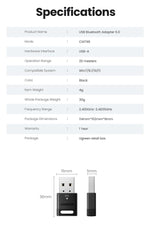 UGREEN USB Bluetooth Adapter, Bluetooth 6.0 Dongle for PC Windows 11/10/8.1, Bluetooth Receiver & Transmitter for Keyboard/Mouse