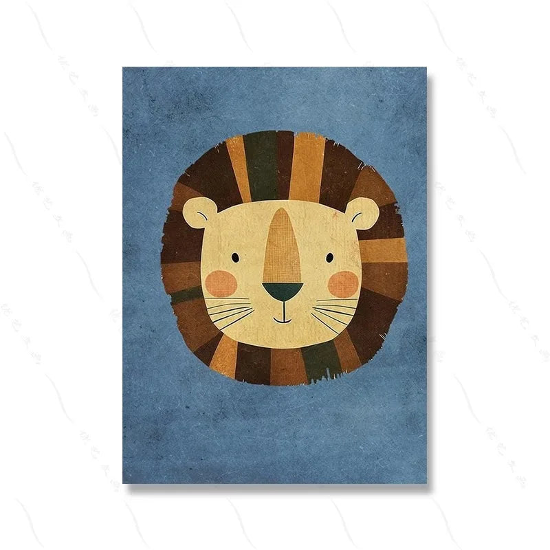 Tiger Lion Frog Bear Cat Balloon Funny Animals Posters Prints Wall Art Canvas Neutral Nursery Pictures for Baby Kids Room Decor