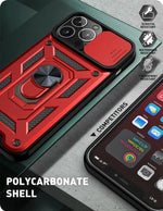 Luxury Slide Camera Lens Protection Armor Case for iPhone 17 16 15 14 Plus 13 12 Pro Max Military Grade Bumpers Metal Ring Cover