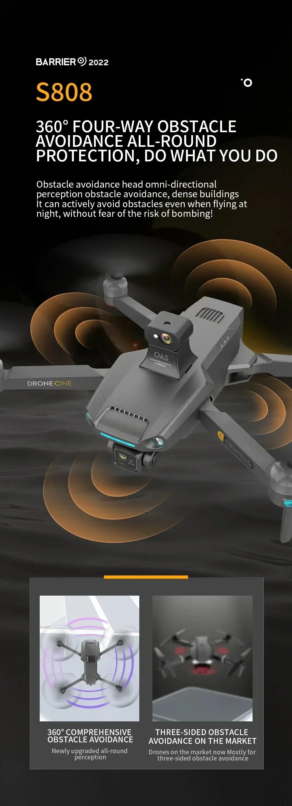 S808 PRO Drone 5G GPS Professional 8K Dual Camera 3-axis Anti-Shake Gimbal Obstacle Avoidance Wifi FPV Brushless Drone