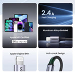 UGREEN MFi USB Cable for iPhone 14 13 12 Pro Max 2.4A Fast Charging Lightning Cable for iPad Mini Phone Data Cable