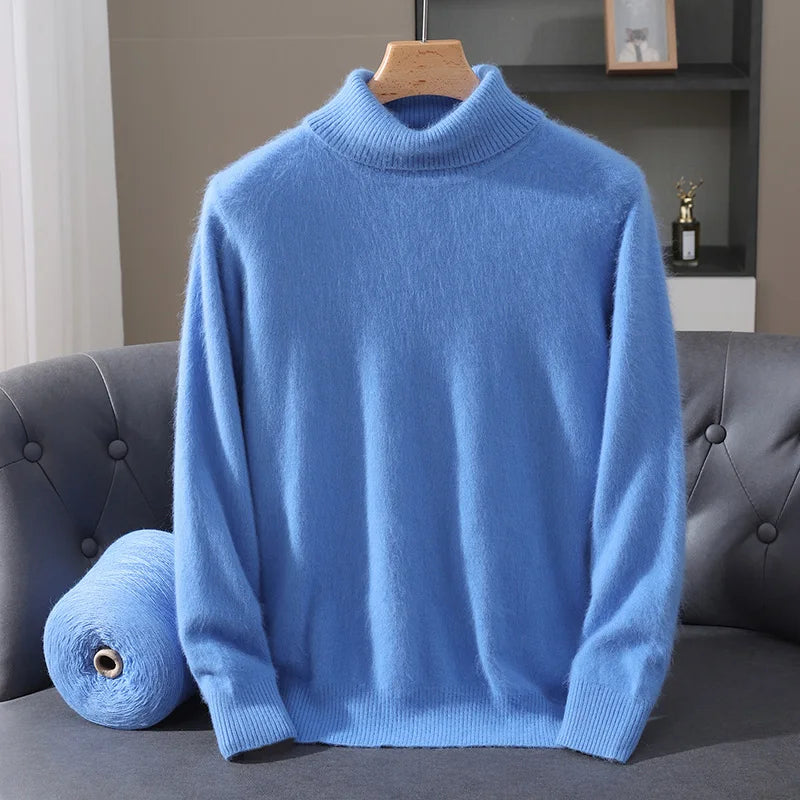 Autumn Winter Men's High Neck Pullover Knitted Sweater 100% Mink Cashmere Long Sleeved Loose Business Casual Warm Top New Styles