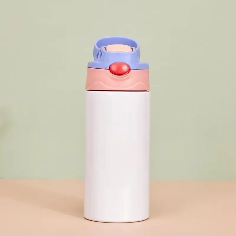 350ml Sublimation Straight Sippy Cup Flip Top Kids Bottle Stainless Steel Double Wall Water Tumbler with Straw Sippy Bottle