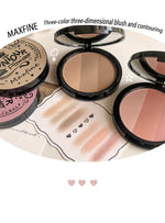 3in1 Three Colors Powder Tray Blush Contouring Waterproof Long Lasting Delicate Natural Face Makeup