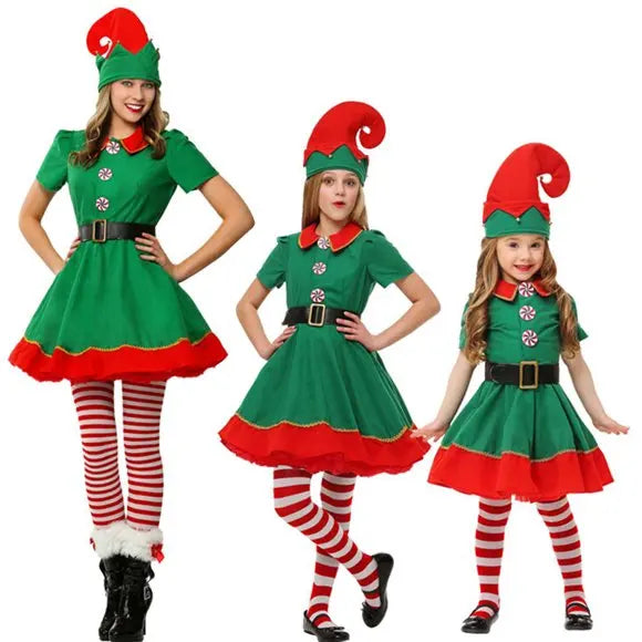 Winter Kids Warm Christmas Party Costume Coat+Pants+Hat+Shoes Covers Boys and Girls Santa Claus Role Play Outfit Xmas Clothing