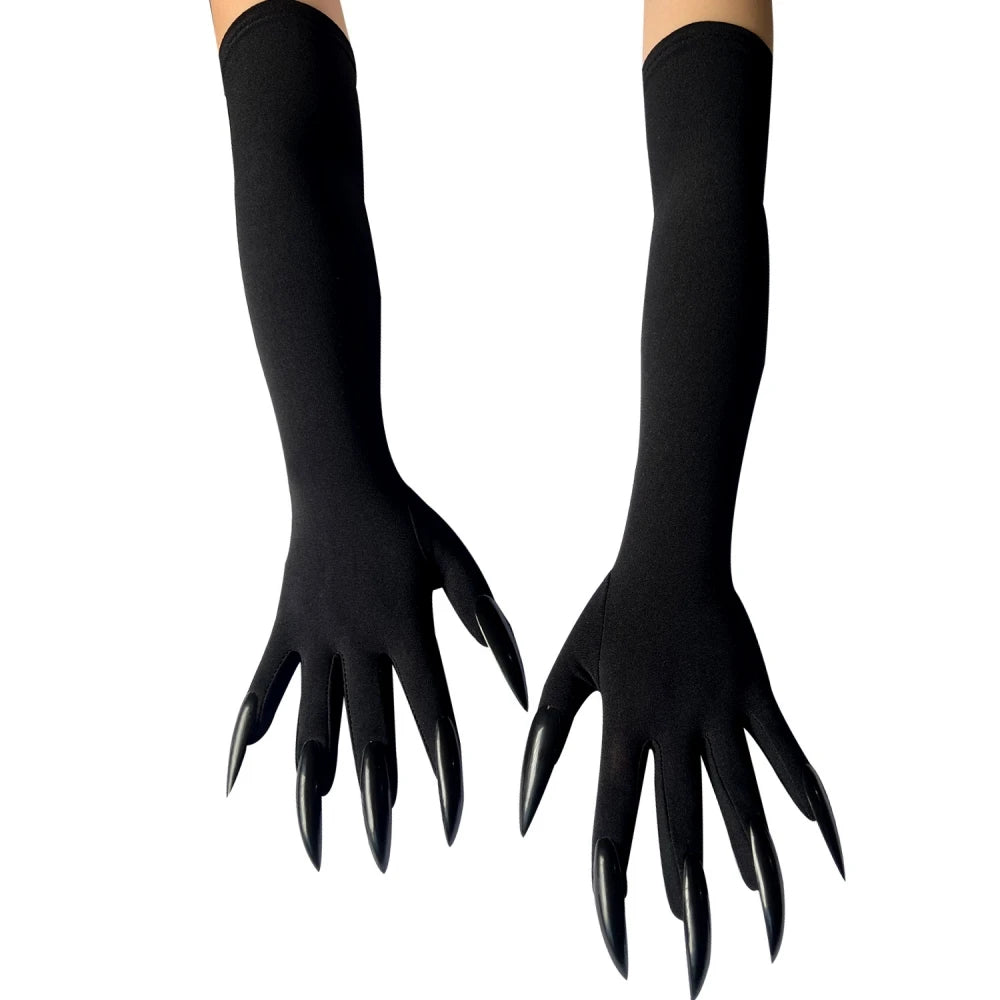 1 pair of black red long nail gloves for Halloween Day of the Dead Horror Party Gloves Decorate School Color Playing Props