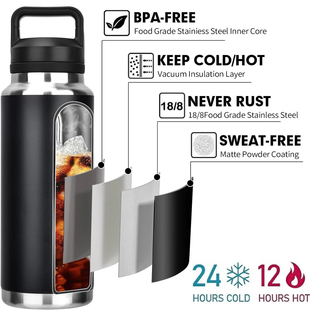 600/800/1100ML304 Stainless Steel Thermos Bottle with Handle Portable Water Cup Hot and Cold Long Lasting Drinking Water Bottle