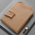 Autumn Winter Seamless Readymade Garments Men's Half High Neck Pullover Long Sleeve Loose Sweater 100% Wool Casual Knit Underlay