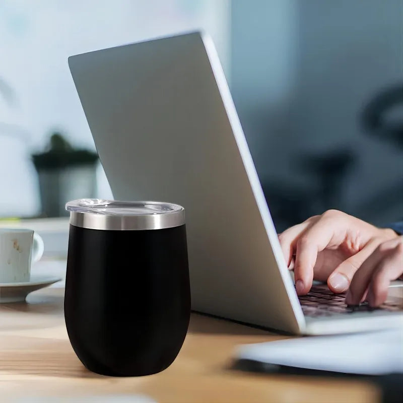 KUUJOJO 12 oz Wine Glass with Lid Stemless Wine Glass Double Walled Vacuum Travel Mug Stainless Steel Coffee Mug