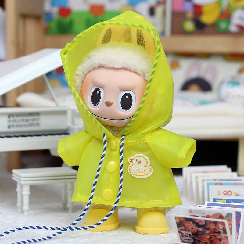 15-17cm Labubu Doll Clothes Dolls Raincoats Waterproof Rain Boots Shoes Set Clothing for Labubu Outfit Match Accessories Toys