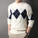 High Quality Thick Mens Sweater Fashion Argyle Mock Neck Knitted Pullovers Autumn Winter Patchwork Warm Casual Knit Sweater Men