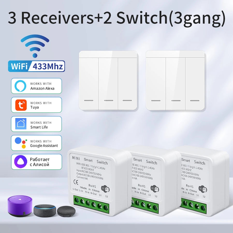 Tuya Smart WiFi Switch For Lighting RF 433MHz Wireless Switch Smart Life APP Voice Control Work With Alexa Google Home Alice