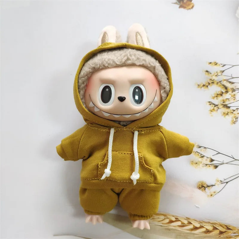 17cm Labubu Doll Black Hoodie Sweatshirt and Pants Set for Doll DIY Outfit Gift