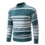 New Autumn Winter Men's Mock Neck Knit Pullovers Fashion Striped Slim Fit Knitted Sweater Men Casual Warm Pullover Knitwear Man
