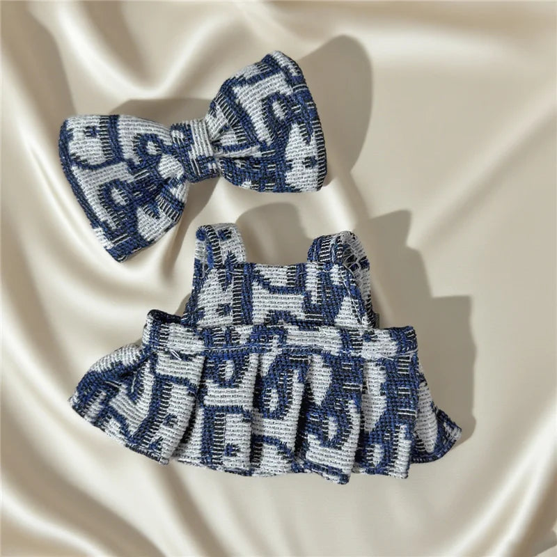 17cm For Labubu Doll Clothing Skirt Bowhair Accessory Set Retro Bib Pants Clothes Luxury Messenger Bag Shoes Set Sitting Party