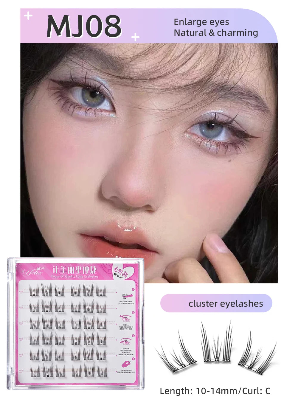 Yelix large capacity Self-Adhesive Eyelashes No Glue Fake Lashes Extensions Reusable for Makeup Soft Mink Eyelashes