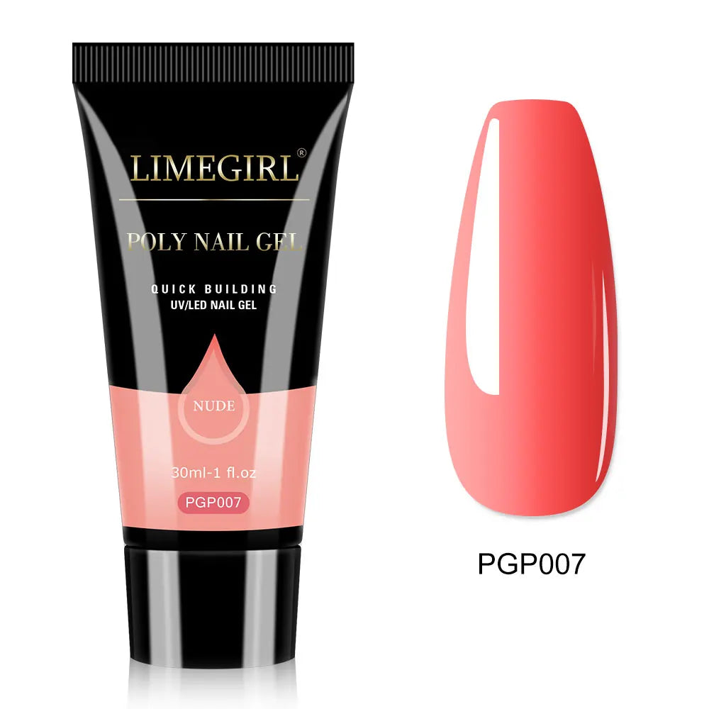 LIMEGIRL 30ml Nail Extension Gel Glitter Soak Off Nail Acrylic Crystal Build Poly UV Gel for Nails Quick Extension Manicure Glue