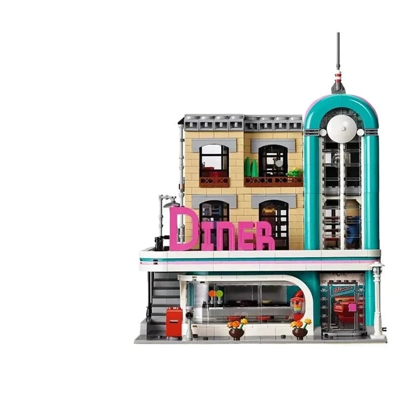 Restaurant Street View Brick Model – 2480-Piece Creative Building Set, Perfect Gift for Adults & Teens