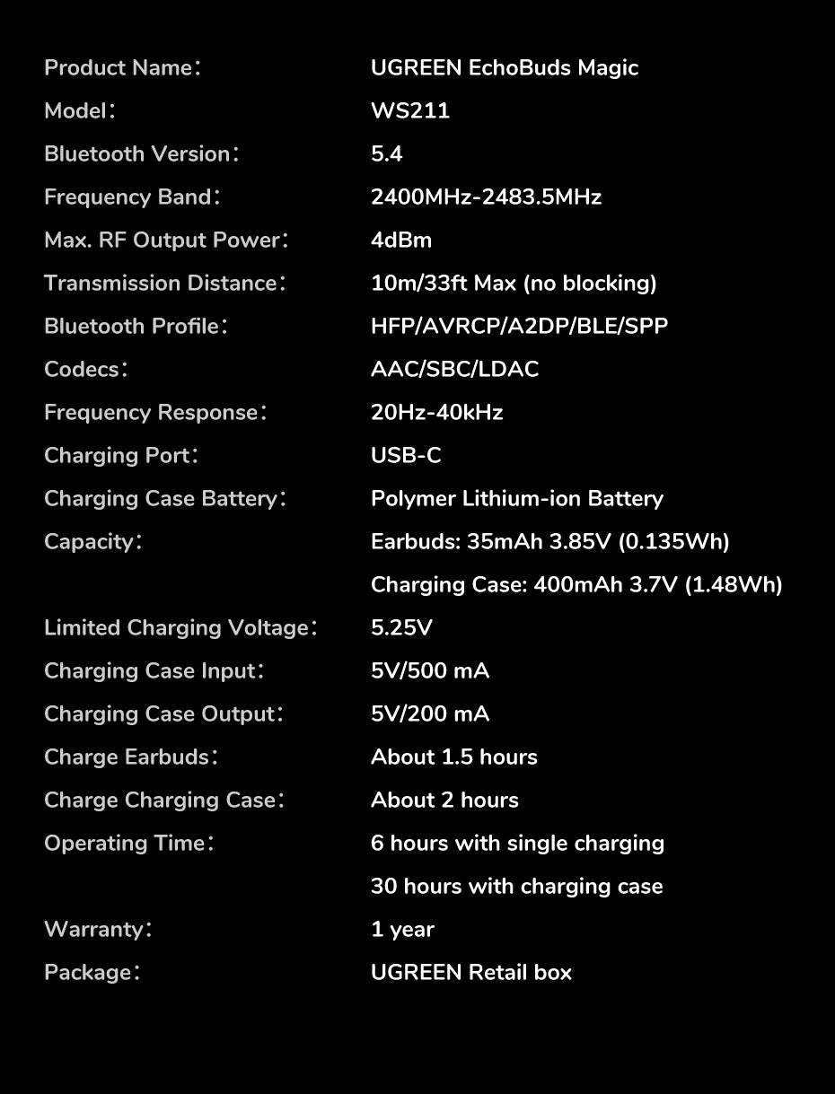 UGREEN LCD Full Color Smart Screen Wireless TWS Bluetooth Earphones Earbuds 52dB Active Noise Cancelling ANC In Ear Headphones