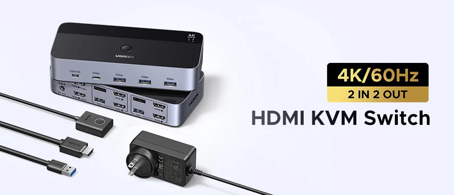 UGREEN USB KVM Switch USB 3.0 Switcher KVM Switch for PC Keyboard Mouse Printer 2 PCs Sharing 4 Devices USB Switch