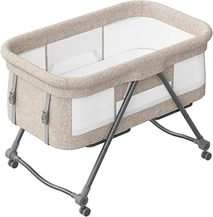 Baby Travel Cot with Mattress & Wheels – Convertible Rocking Crib