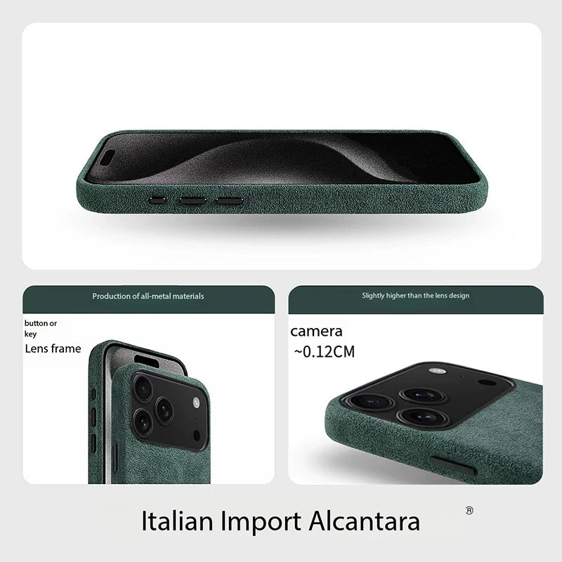 Real Italy Alcantara Magsafe Case for iPhone 17 Pro Max Air Premium Magnetic Cover Suede Leather Cases for iPhone 16 17 Pro Max