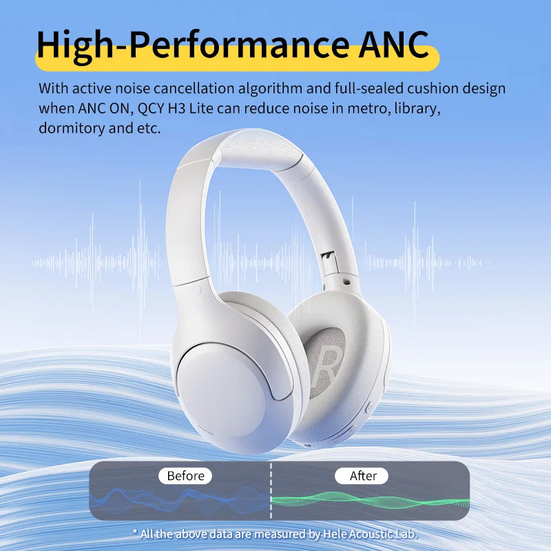 QCY H3 Lite ANC Wireless/Wired Headphones Bluetooth 5.3 Foldable Over Ear Headset HIFI Sound 60H Playtime Earphones Dual Connect