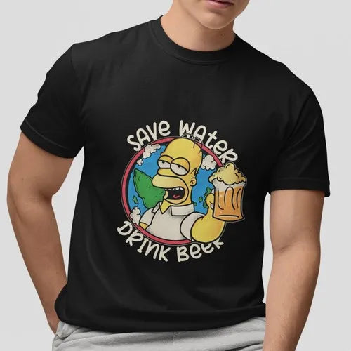 Homer Simpson T-Shirt Funny Beer Graphic Tee Drink Repeat Duff Retro Cartoon Top