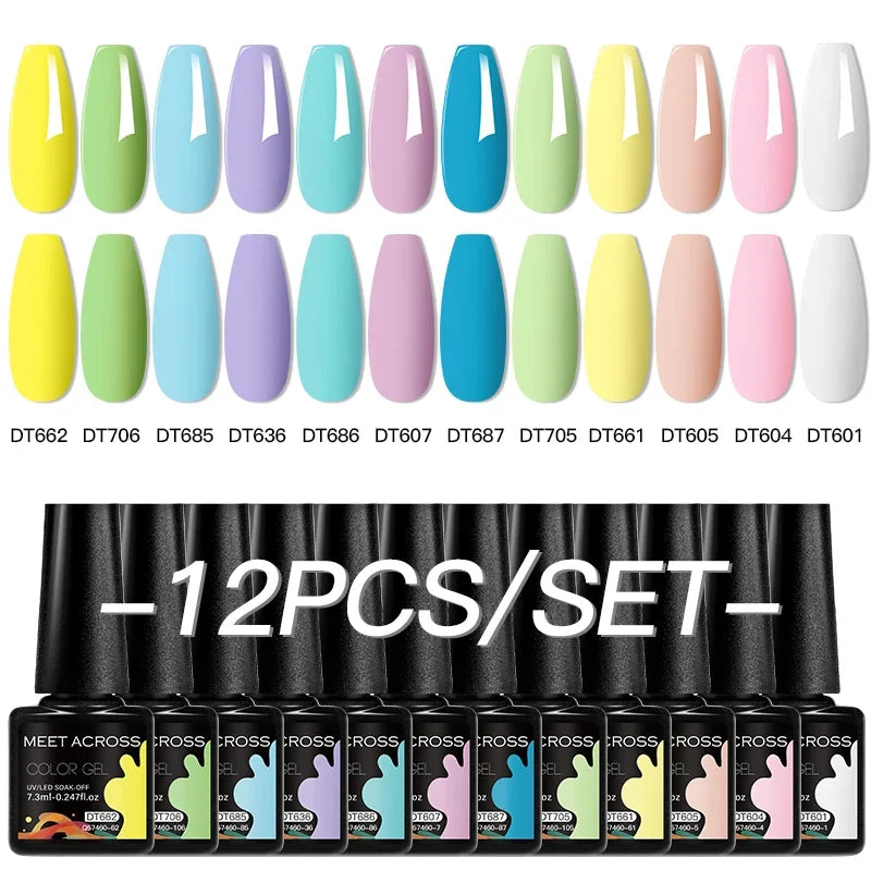 MEET ACROSS 12Pcs Gel Nail Polish Set 7.3ml Pink Blue Neon Macaron Color for Nails UV Gel LED Nail Art  Varnish Manicure Kit