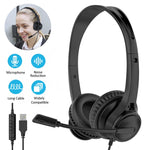 Wired USB Headset Call Center Headphones with Microphone Noise Cancelling Over Gaming Over-Ear Headsets for Computer PC Laptop