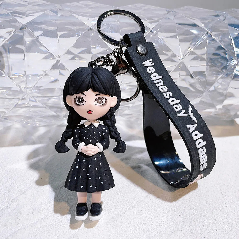 Horror Wednesday Addams Silicone Keychain Toy Thing Hand Home Decor Keychain Doll Schoolbag Pendant Halloween Toy Costume Props