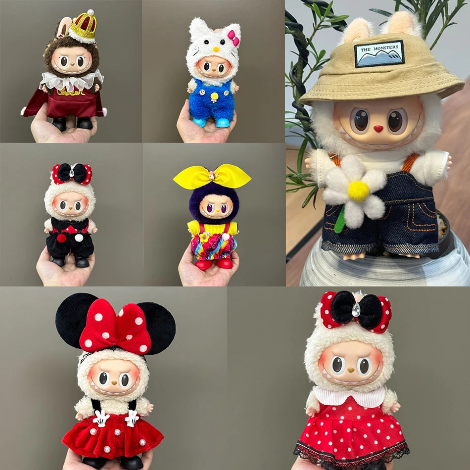 10cm 7 Pcs Clothes For Labubu Set Accessories Skirt Pants Hat Sweet And Iovely Princess Style Doll Dress Up Toys Gift