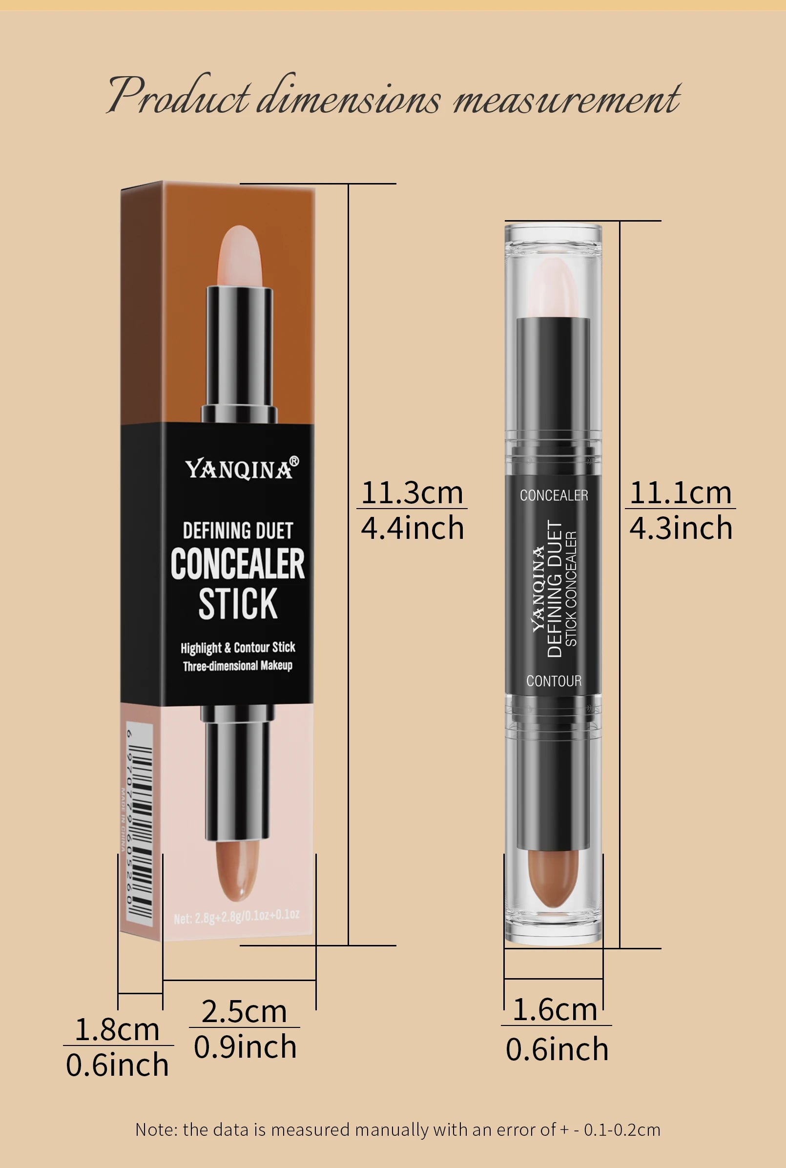Contour Stick Duo, Double-Ended Highlight and Shadow Cream, Waterproof Full Coverage Concealer, Natural Finish Makeup for All Sk