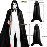 Halloween Cloak Soft Unisex Hooded Black Robe Witch Long Cape Cosplay Costume Prop Party Performance Supplies Holiday Decoration