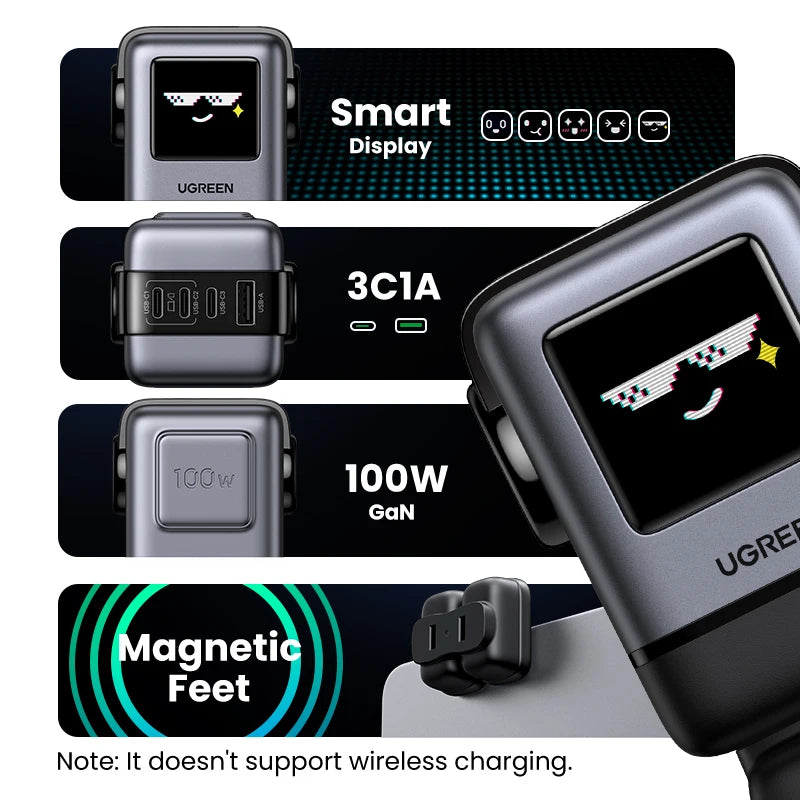 UGREEN Uno 100W GaN Charger Robot Design QC4.0 3.0 PPS PD 3.0 Fast Charger for iPhone 17 16 15 Pro Macbook Air Laptops Tablets